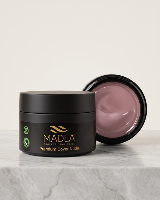 Gel costruttore Premium Cover Nude Madea da 50 ml, tonalità nude freddo, autolivellante a densità medio/alta