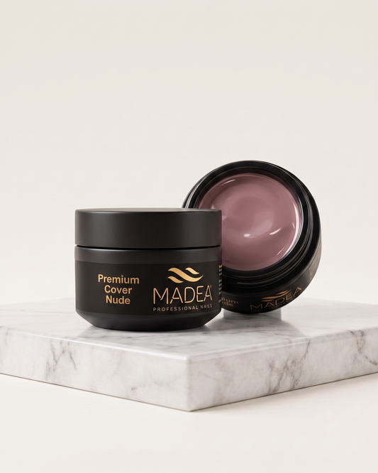 Gel costruttore Premium Cover Nude Madea da 15 ml, tonalità nude freddo, autolivellante a densità medio/alta