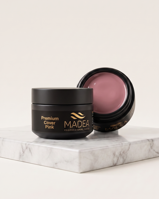 Gel costruttore Premium Cover Pink Madea da 15 ml, tonalità nude rosato, autolivellante a densità medio/alta