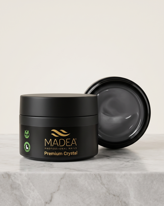 Gel costruttore Premium Crystal Madea da 50 ml, tonalità trasparente, autolivellante a densità medio/alta