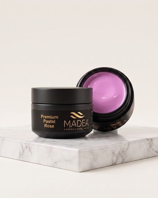 Gel costruttore Premium Pastel Rose Madea da 15 ml, tonalità rosa pastello, autolivellante a densità medio/alta