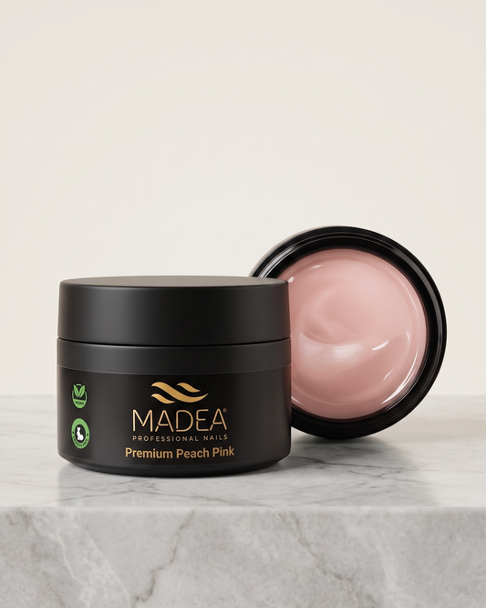 Gel costruttore Premium Peach Pink Madea da 50 ml, tonalità nude color crema, autolivellante a densità medio/alta
