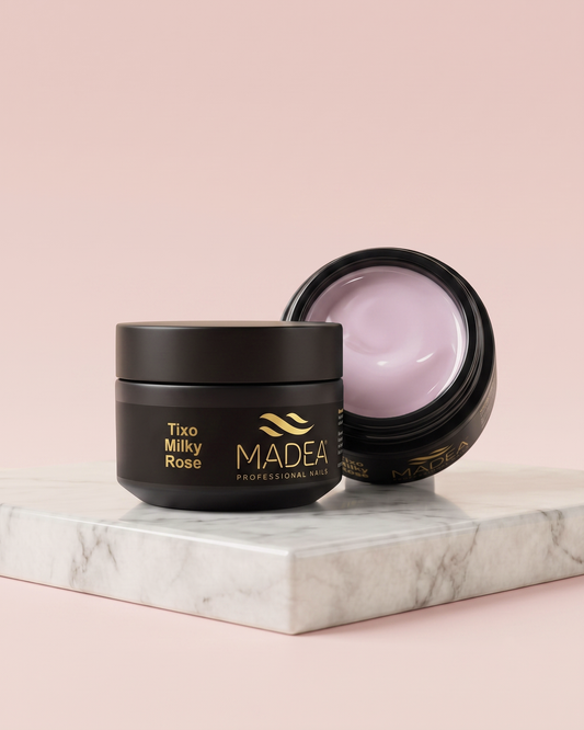Gel costruttore Tixo Milky Rose Madea da 15 ml, tonalità bianco leggermente rosato, autolivellante con tecnologia tissotropica