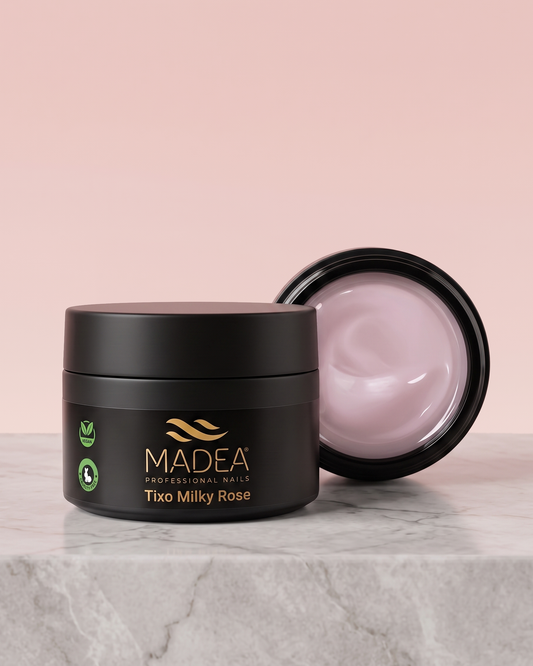 Gel costruttore Tixo Milky Rose Madea da 50 ml, tonalità bianco leggermente rosato, autolivellante con tecnologia tissotropica
